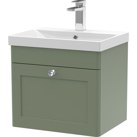 Nuie Classique Wall Hung 1-Drawer Vanity Unit with Basin-3 500mm Wide - Satin Green (1/5)