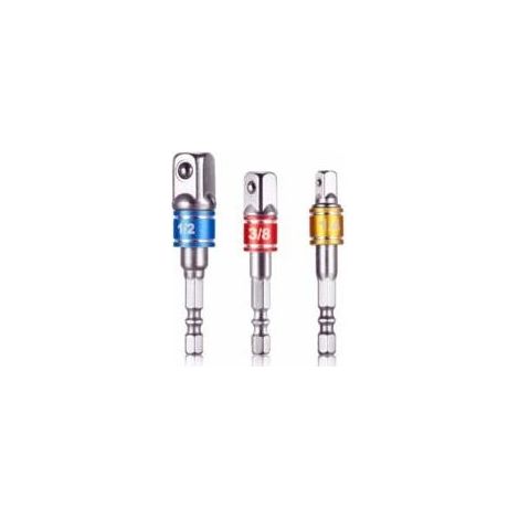 Carré,Newder Adaptateurs Porte Douilles sur Perceuse/Visseuse à Choc. Lot de 3 Adaptateur Mandrin pans Carré 1/4",1/2",3/8" en Chome Vanadium (1/5)