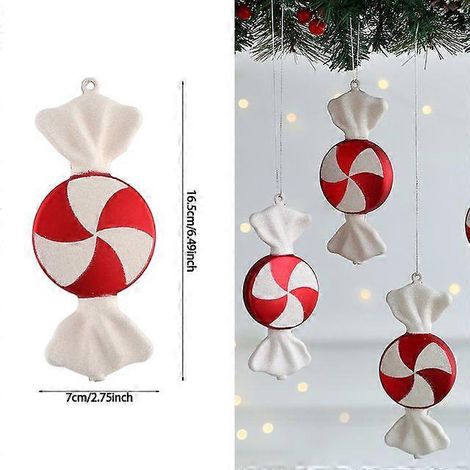 1 boule de Noël suspendue, rouge et blanche, en forme de canne à sucre, pour la maison, les fêtes et le sapin de Noël. Décorations pour Noël et le Nouvel An. (1/5)