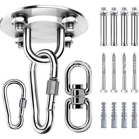 Plaque fixation hamac yoga – inox, boucle pivotante, vis M8 + expansion, résistante (1/5)