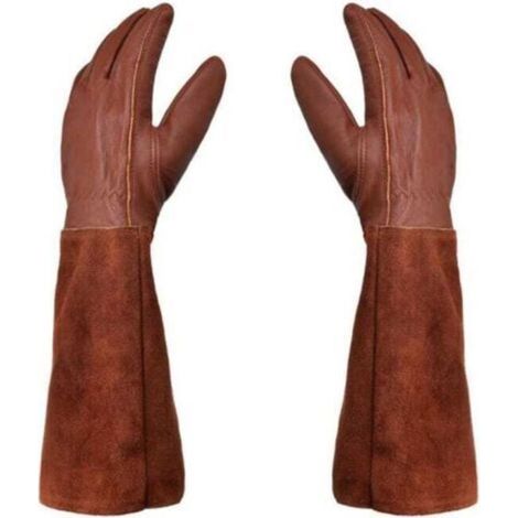 Gants de jardinage universels en cuir résistants aux épines et aux ronces – Paire de gants de protection pour travaux extérieurs – Taille M, couleur marron