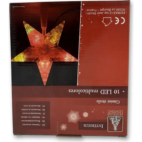 FESTIVAL LIGHTING - Cimier étoile - Décoration de Noël 10 LED multicolores - Intérieur - Fonctionne sur piles LR06 (non incluses) - Voir photos pour détails - NEUF (1/3)