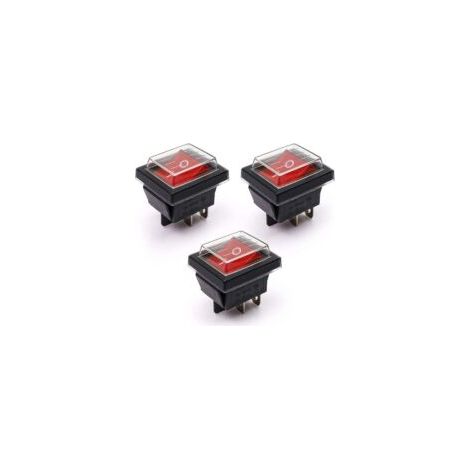 3-teiliger Ein/Aus-Wippschalter mit roter Kontrollleuchte und wasserdichter Abdeckung, 16 A/250 V 20 A/125 V AC (DPST) - Crezuo (1/4)