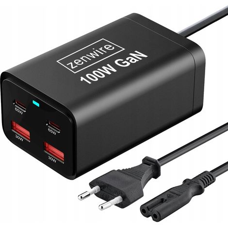 Cargador de fuente de alimentación GAN 100W con enchufe europeo, 2 conectores C YMS-608
