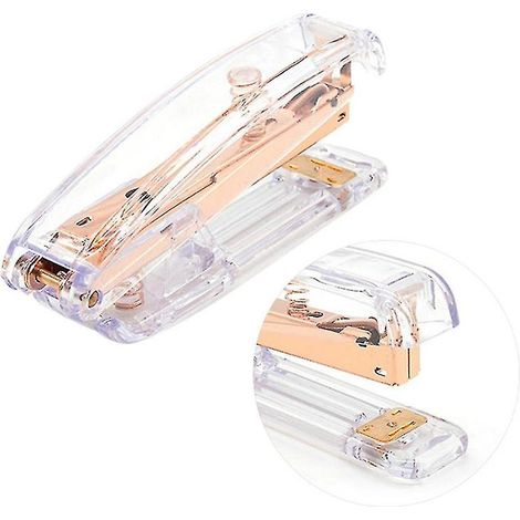 Agrafeuse de bureau transparente or rose, design moderne, idéale pour les étudiants et les professionnels. Cadeau parfait pour un bureau professionnel. (1/5)