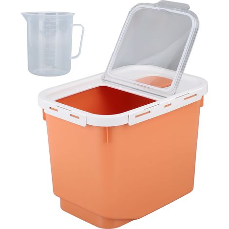 Conteneur de stockage de riz de 22lb, boîte transparente à rabat, boîte à farine, hermétique, étanche à l'humidité, seau de grande capacité Orange (1/5)