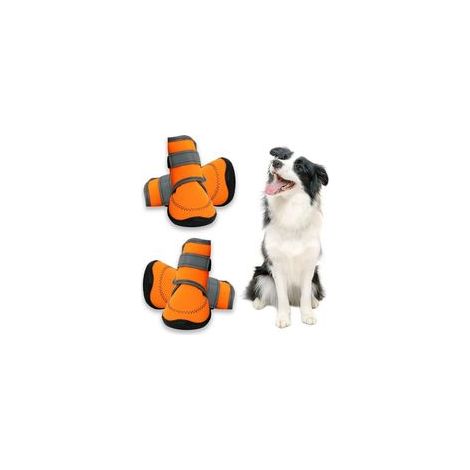 Lot de 4 chaussures de course pour grand chien, bretelles réfléchissantes, semelle antidérapante, orange – (1/5)