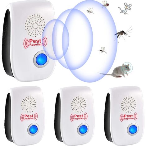 Ultrason Anti Moustique, 4 Pack Ultrason Souris et Rats & Insectes Répulsif Électronique, Répulsif Ultrason pour Anti Souris, Rats Fourmis Araignées Moustiques