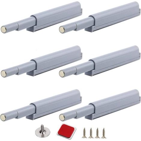 Set mit 6 weißen, magnetischen Schiebetürriegeln mit Touch-Funktion für Küchen und Schubladen. (1/5)