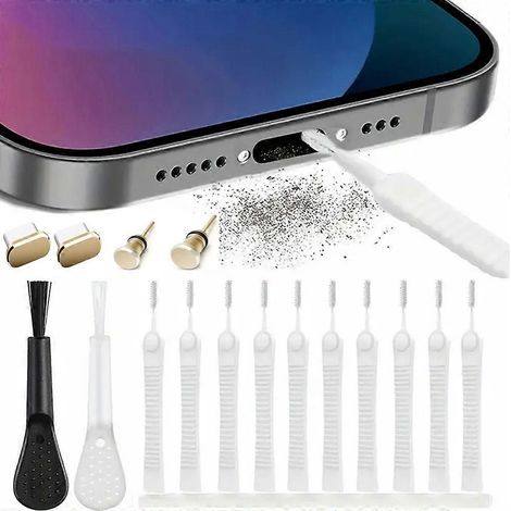 Kit de nettoyage pour port de charge de téléphone portable avec bouchon anti-poussière pour port USB-C et protection pour prise casque (1/5)