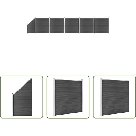 Barrière de jardin - Ensemble de panneau de clôture WPC 965x(105-186) cm Noir (1/5)