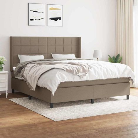 Cama box spring con colchón tela gris taupe 180x200 cm (1/5)