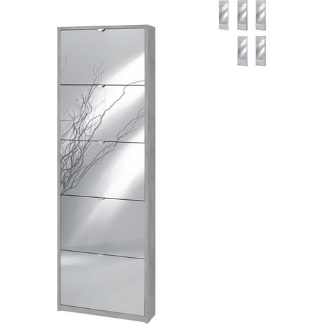Scarpiera 5 Ante Specchio 63L x 18P x h190 – Finitura Cemento – Sarmog (1/5)