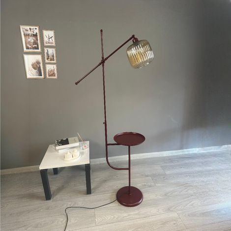 Lampadaire Cirel Verre, Moderne, Lampadaire pour Salon, Chambre à Coucher, Chambre d'enfant avec Douille E27, Largeur 37 cm, Abat-jour Réglable, Lampadaire avec Tablette et Variateur (1/4)