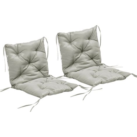 Lot de 2 coussins assise 98x50cm avec fixations, épaisseur 8cm gris clair (1/5)