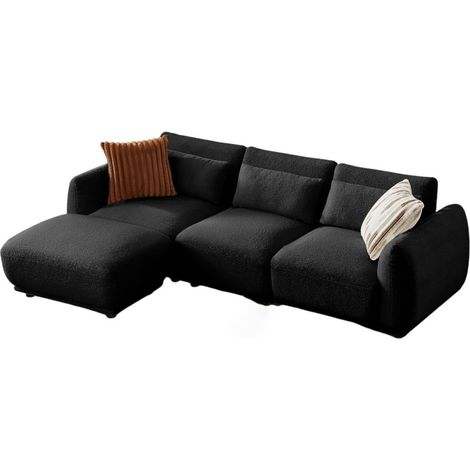 YHL Voyura 10 Canapé Moderne En Teddy - Coussin En Mousse - 2-3 Personnes - Noir (1/5)