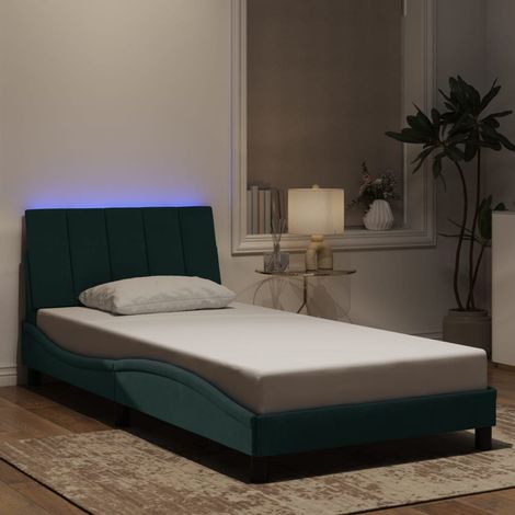 Estructura de cama con LED sin colchón Hanko terciopelo verde oscuro 100x200 cm vidaXL (1/5)