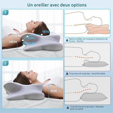 Cuscino cervicale ergonomico per chi dorme su un fianco, sulla schiena e a pancia in giù, cuscino per collo e spalle in memory foam, con federa, 63x38x9/14 cm, grigio chiaro (1/4)