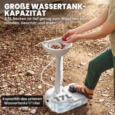 Lavabo portable sur roulettes, lavabo mobile avec roues, 51 x 33,5 x 103 cm, blanc, pour camping ou usage temporaire (1/5)