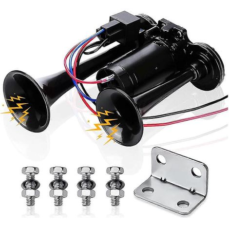 Kit de klaxon, klaxon pneumatique 12 V 150 dB pour voiture, klaxon de train à 2 trompettes ultra puissant -- (1/5)