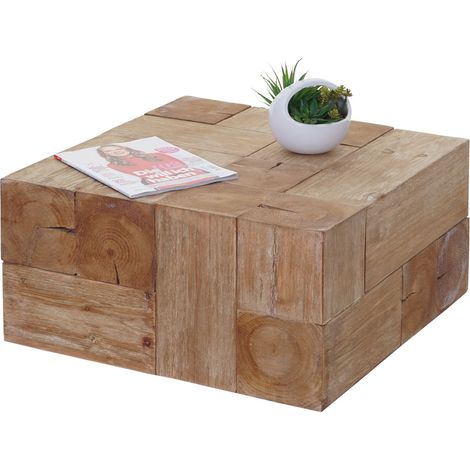 Table basse de salon HWC-A15, table d'appoint, bois de sapin rustique massif - 30x60x60cm (1/4)