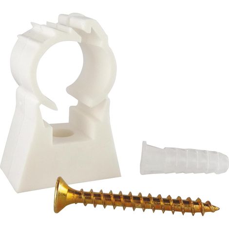 Lot de 10 Clip de fixation, Tube 16mm, Vis et cheville inclus, Paroi creuse, Plomberie chauffage