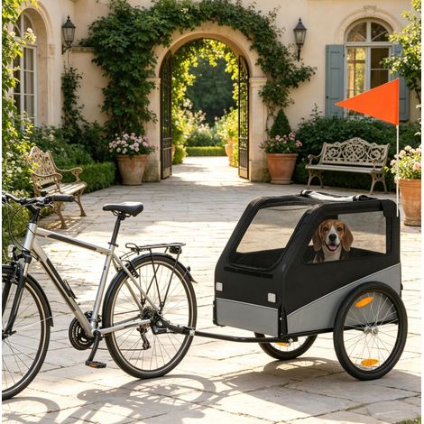 Fahrradanhänger für Hunde mit 20"-Rädern, bis 20 kg, schwarz/grau HAVRYA (1/5)