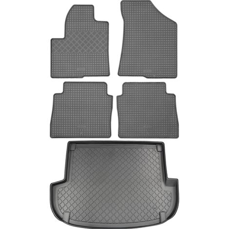 Ensemble de tapis de sol en caoutchouc pour Hyundai Santa Fe II CM SUV (5 portes) de 04.2006 à 08.2012 : tapis de sol de voiture et tapis de coffre. (1/5)