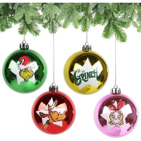 Ensemble de 4 boules de Noël Grinch, décorations pour sapin de Noël, en plastique (1/5)