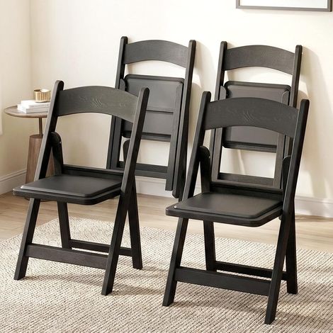 Lot de 4 Chaises Pliantes en Résine, Rembourrées, Charge Maximale 200 Kg, Empilables, Robuste et Durable, Idéales pour Invités, Jardin, Bureau, Camping, Usage Intérieur et Extérieur, Noir (1/5)