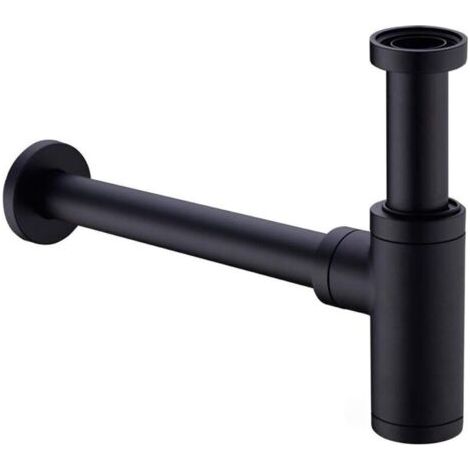 Laiton Siphon de Lavabo, Universel Syphon avec 200mm Tube d'extension, 1 1/4 x 32mm Réglable Sifon Anti Odeur Anti-fuite, Noir Mat (1/4)