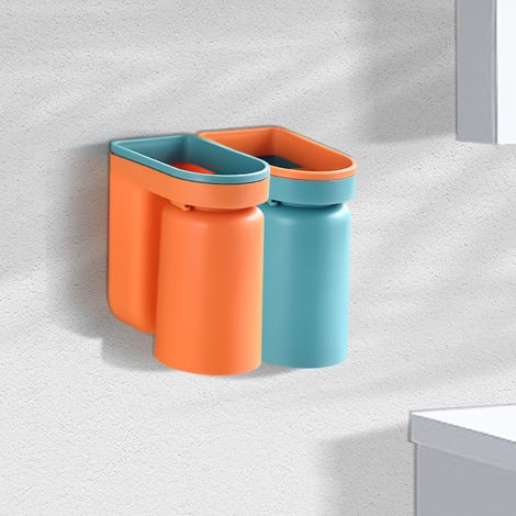 Lot, de 2 organisateurs de brosse à dents avec gobelet, brosse à dents, gobelet à brosse à dents, porte-brosse à dents mural avec trou de vidange (1/5)