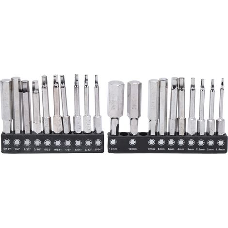 Lot de 20 embouts de tournevis hexagonaux de haute précision, 60mm en acier chrome vanadium, avec 2 capots de protection. (1/5)
