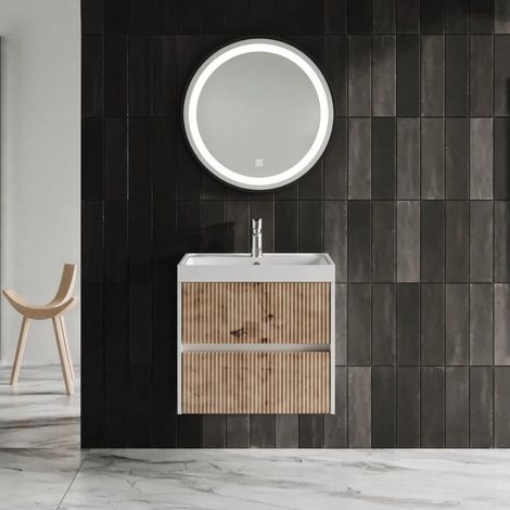Mueble Suspendido Con Lavabo 60Cm Roble Dorado Caneteado Cortina (1/5)