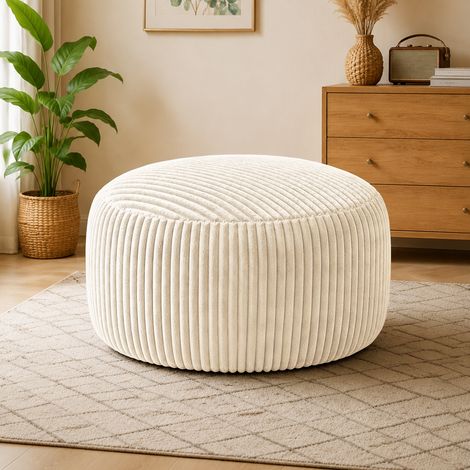 Fauteuil pouf 4FT en velours côtelé, garnissage en mousse à mémoire, blanc OKMYHOME (1/5)