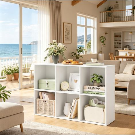 MEUBLIV Bibliothèque étagère cube blanche 6 cases ouverte et modulable (1/5)
