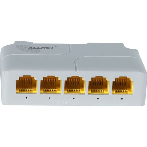 Allnet Conmutador no administrado de 5 puertos, 5 GbE, Presupuesto PoE de 85 W, 1 salida BT, 3 salidas PoE de acceso/entrada (1/5)