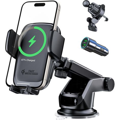 Car Phone Holder Induction 15W Fast Charging Car Induction Charger Compatible with 15/14 Pro Max/12 Mini/X/XS/XR/8, 23/22/21 Other Qi Devices (1/5)