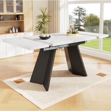 Table extensible MDF e metallo bianco e nero 99-159x74x77 cm (1/5)