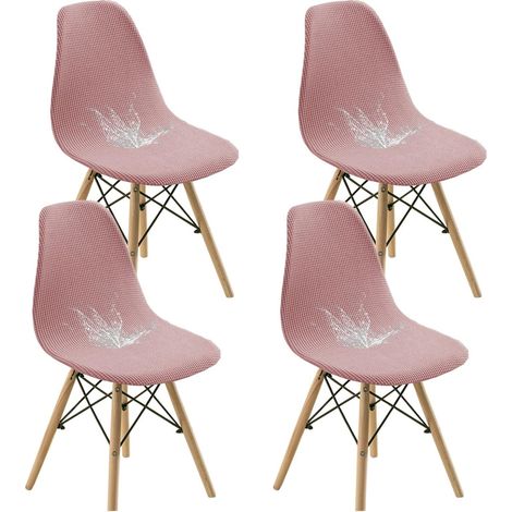Lot de 4 housses de chaise de salle à manger en jacquard extensibles amovibles rose (1/4)