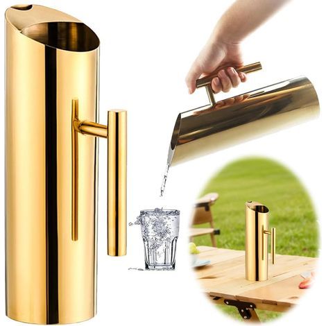 Stainless Steel Water Pitcher 1.5L, Gold Mirror Finish, Ergonomic Handle, For Home, Restaurant, Bar (1/5)