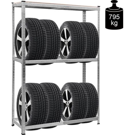 Scaffale per pneumatici scaffale portagomme in acciaio, 3 ripiani per 8 gomme, 120 x 40 x 180cm (1/5)