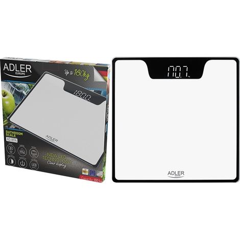 Adler AD8174W Báscula de Baño Digital Alta Precisión 180Kg, Pantalla LED Apagado Automático, Vidrio Templado  Blanco (1/5)