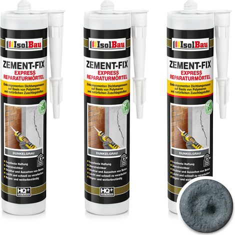 IsolBau Zement-Fix Reparatur- und Dichtungsmörtel Dunkelgrau 3 x 300 ml (1/5)