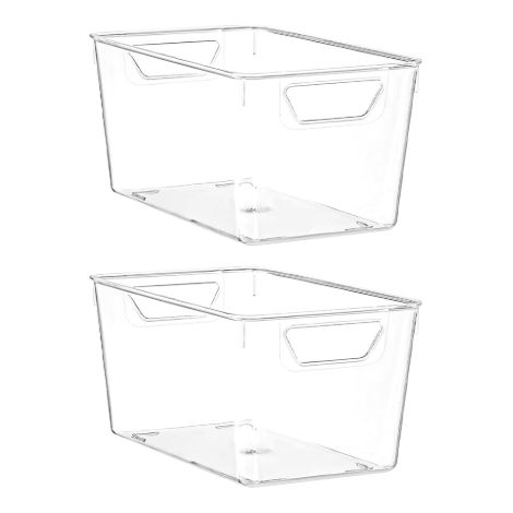 Sollbry Lot de 2 Boite de Rangement Plastique, Boite Rangement Cuisine avec Poignée, idéale pour Panier Rangement Salle de Bain ,Garde Manger,21.5×11.0×10.6cm,Transparent (1/5)