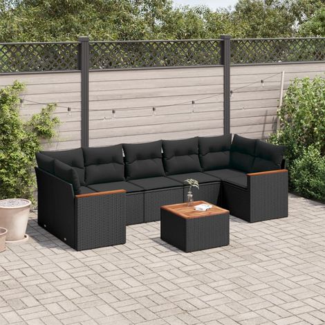 vidaXL Set Divani da Giardino con Cuscini 8 pz Nero in Polyrattan (1/3)