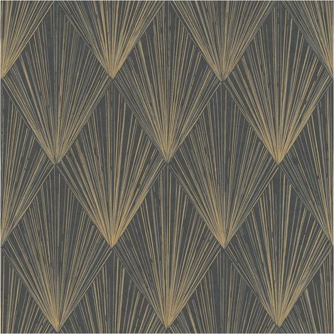 Grafik Tapete Profhome 378644 Vliestapete leicht strukturiert mit geometrischen Formen glänzend schwarz gold grau 5,33 m2 (1/5)