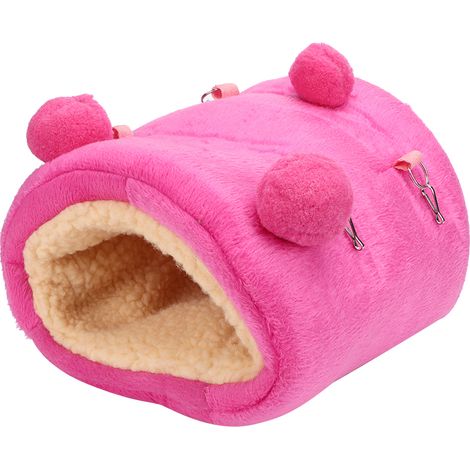 Hamac chaud et douillet en flanelle épaisse pour mini hamster, écureuil et hérisson, avec niche suspendue et balancelle, couleur rose rouge. (1/5)