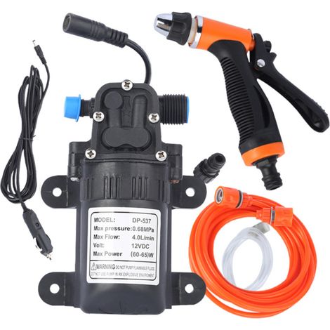 Kit de lavado de coches a alta presión: bomba eléctrica de 12 V, boquilla pulverizadora de 2 modos, cable de alimentación y mangueras. (1/5)
