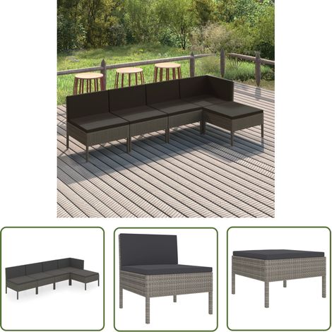 Salon de jardin 5 pcs avec coussins Résine tressée Gris 41 (1/5)